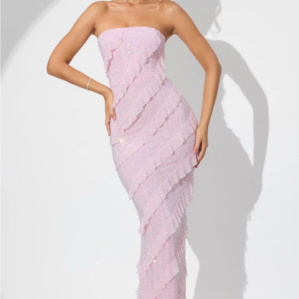 Oh Polly Pink Sparkle Strapless Dress (Size: 6)